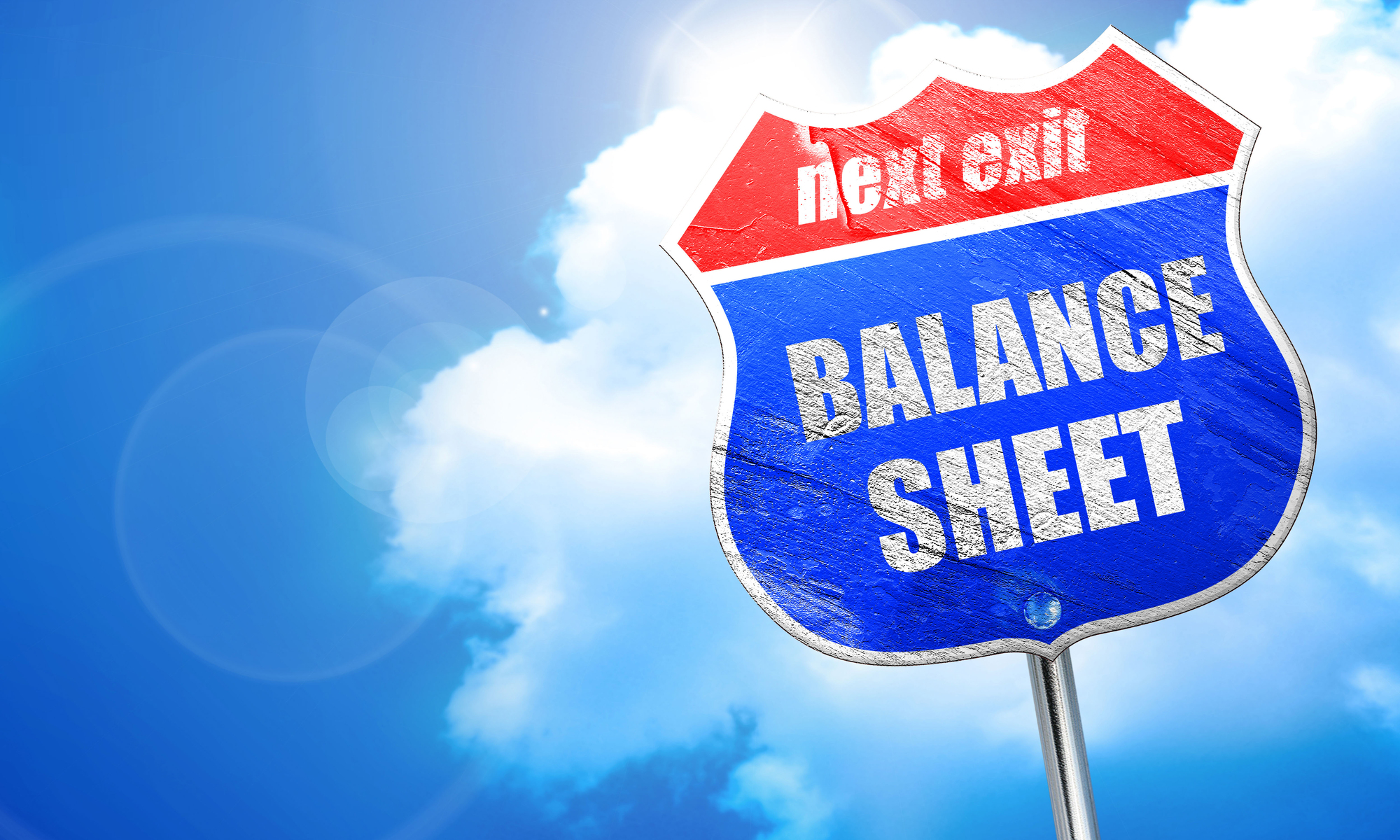 highway sign 'next exit - Balance Sheet' on blue sky background