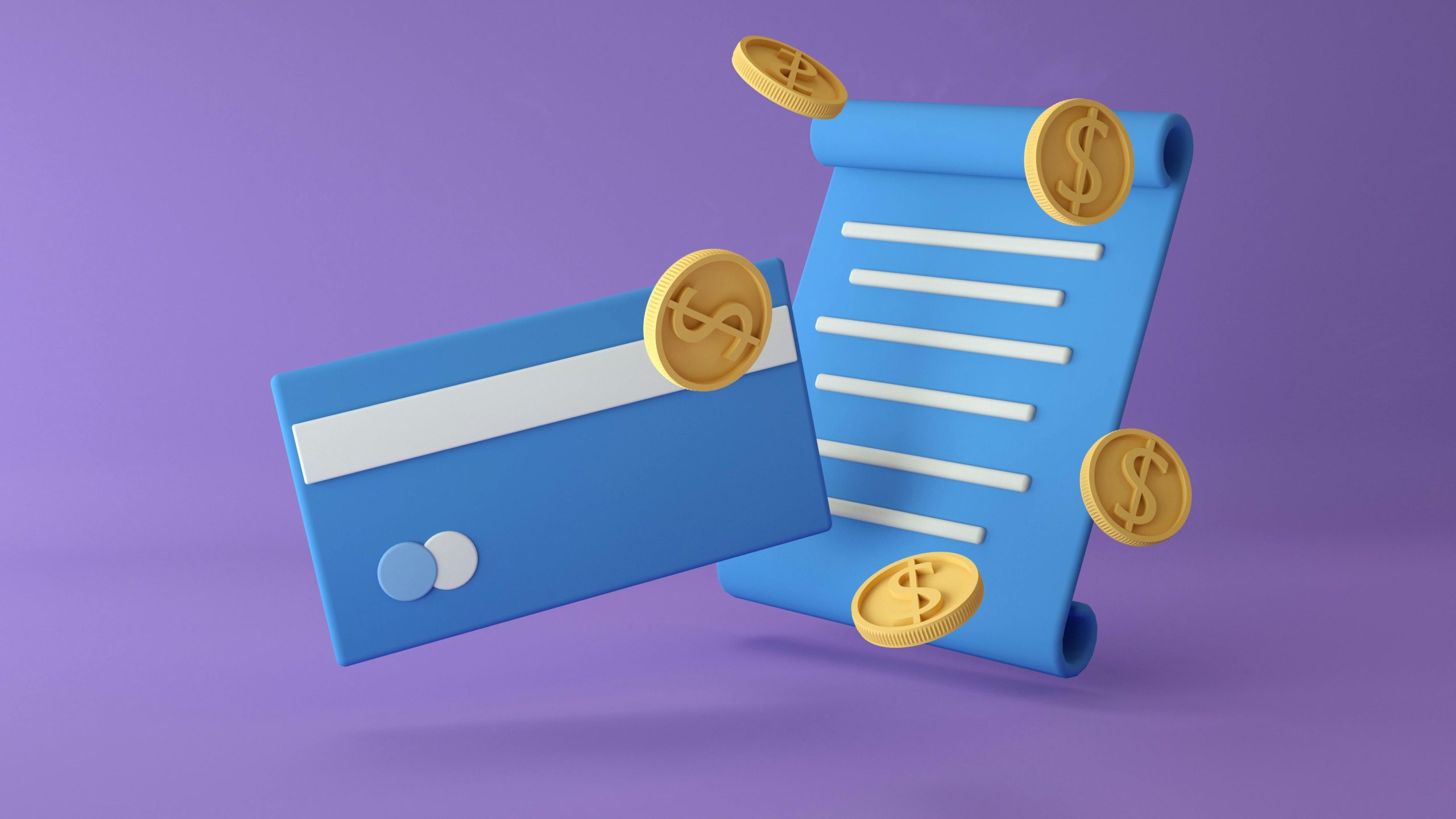 Digital Art of a Contract, a Credit Card and Coins illustrate how Maintenance Packages boost Accounts Receivable and profitability for web designers.